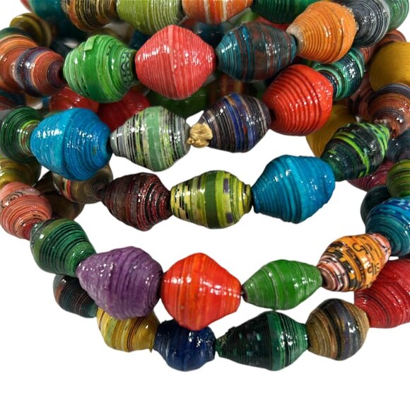 Handmade Recycled Paper Bead Coil Wrap Bracelet Rainbow Multicolor Boho - Picture 12 of 16